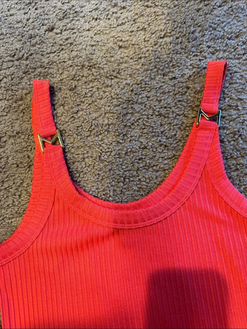 Michael Kors Coral Ribbed Tank Midi Dress